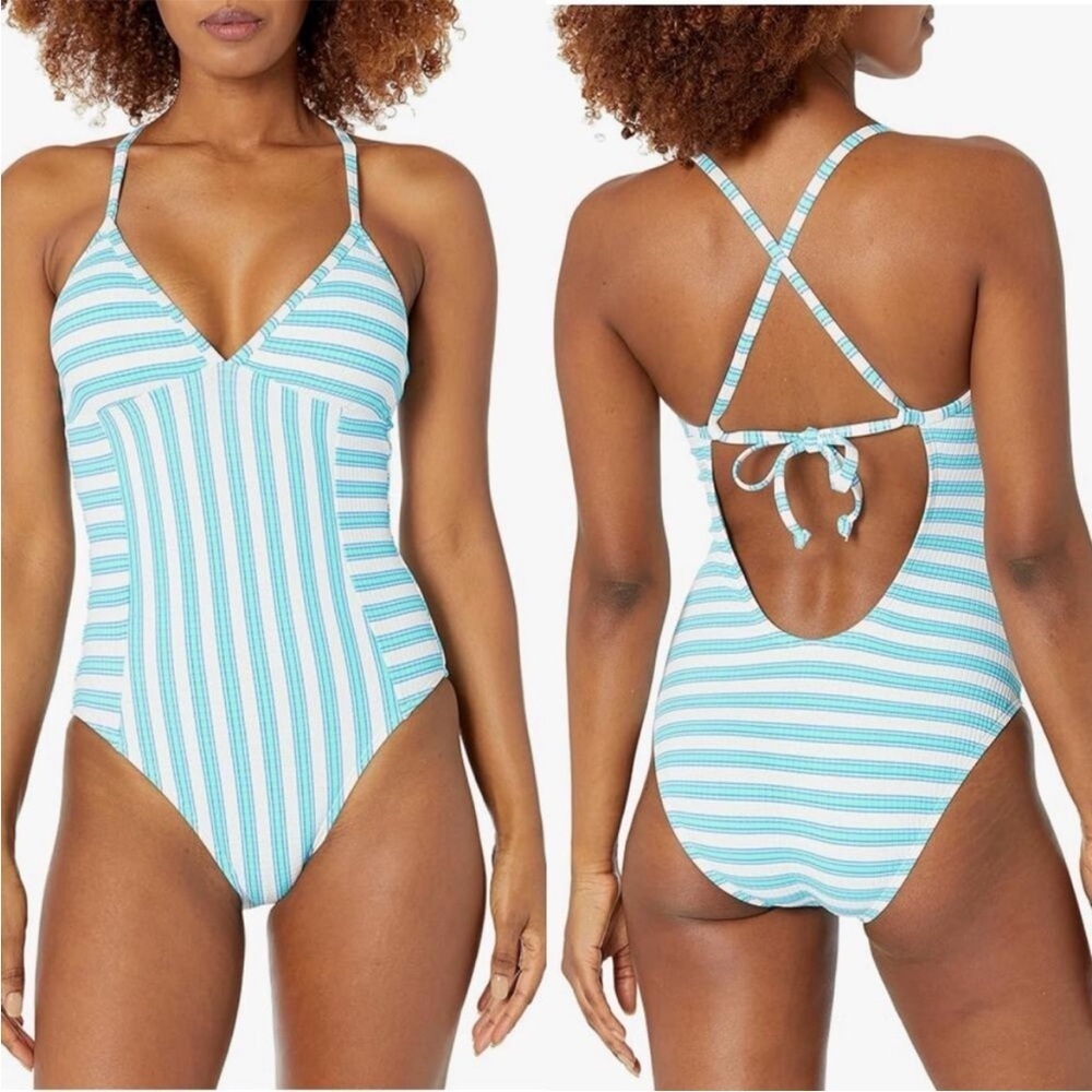 Splendid Horizon Line One-Piece Swimsuit In Blue size L